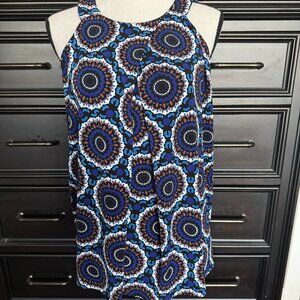 INC International Concepts Tank Top Blue Black White Rust Sleeveless EUC!